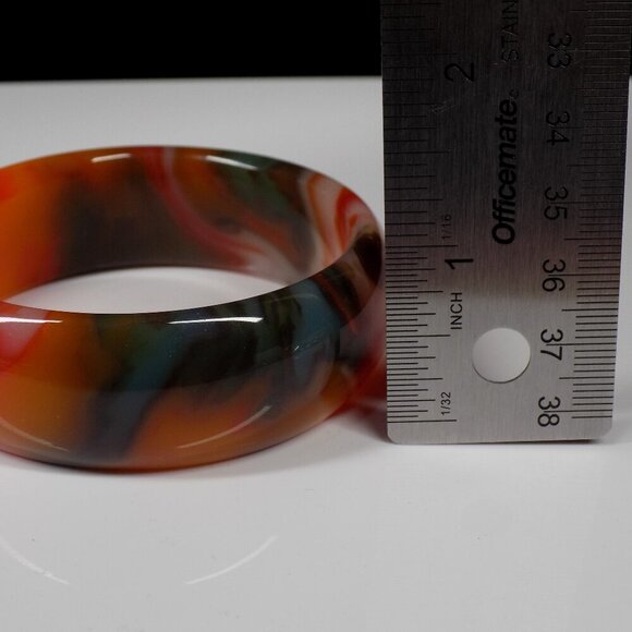 Agate Gemstone Wide Bangle Bracelet Orange Blue Multicolor Heavy 81.2 grams - Picture 7 of 8